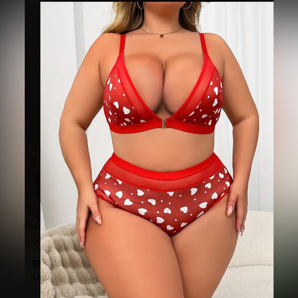 Womens Heart Pattern Lingerie Set Sexy Bra And panty